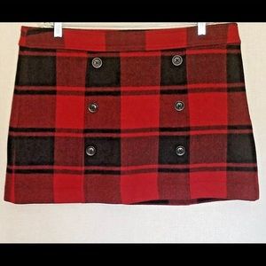 Gap Red/Black Plaid wool blend straight mini skirt